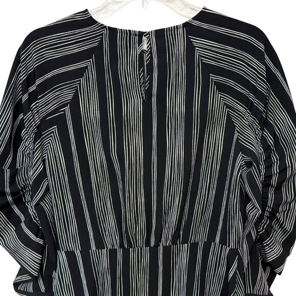 Who What Wear Black n White Striped Shirred Sleeves Dress - Size Small - Picture 6 of 9